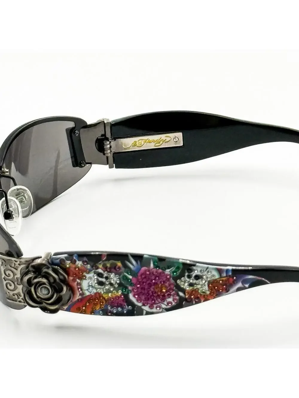 Vintage Ed Hardy Sunglasses Skull Rose Butterfly Tattoo Vintage Y2K With Case